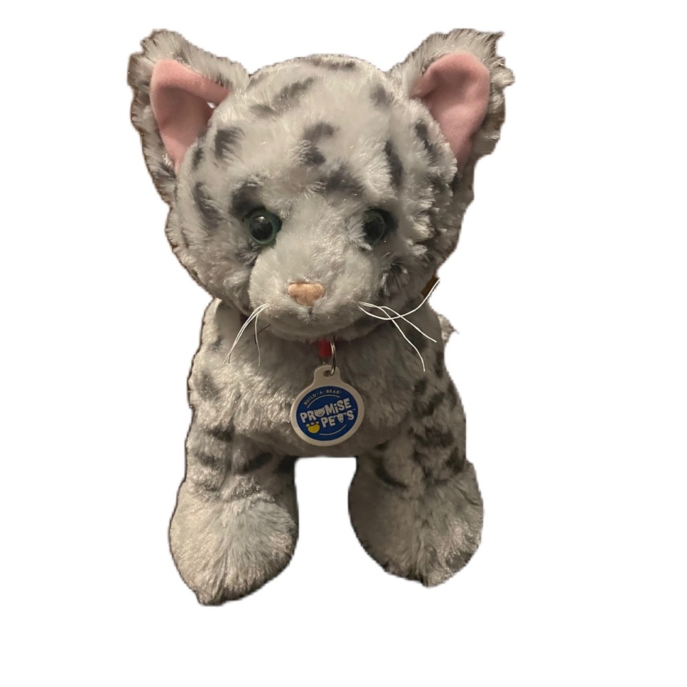 Build a Bear promise pets kitty Cat  Plush gray spots  w collar so cute 10 in